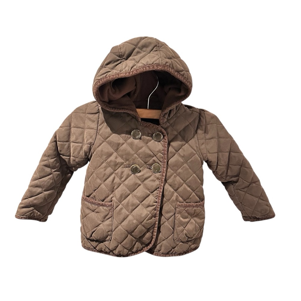 Baby Gap Quilted Hooded Jacket Double Button‎ Closure Chocolate Brown Size 3